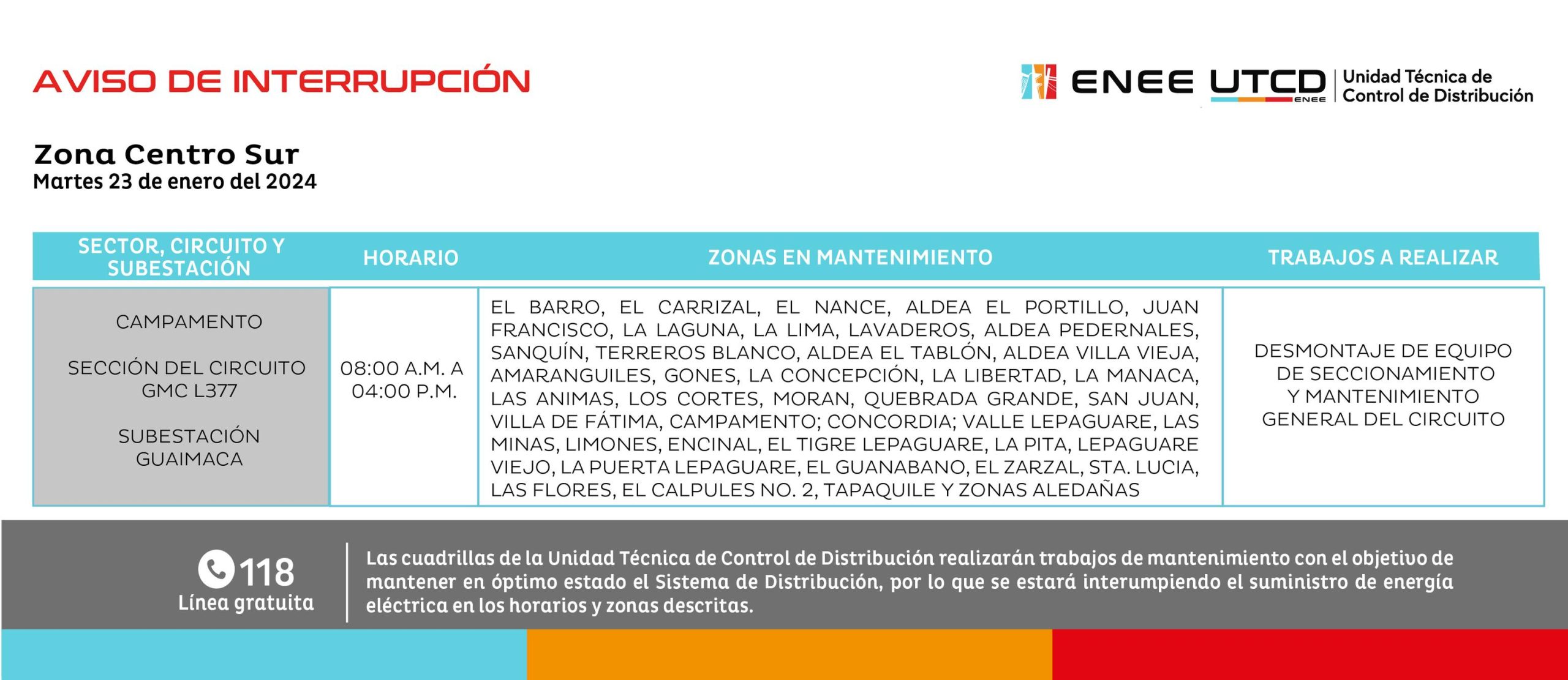 Cortes de energía eléctrica programados por la ENEE en Campamento. Foto: UTCD