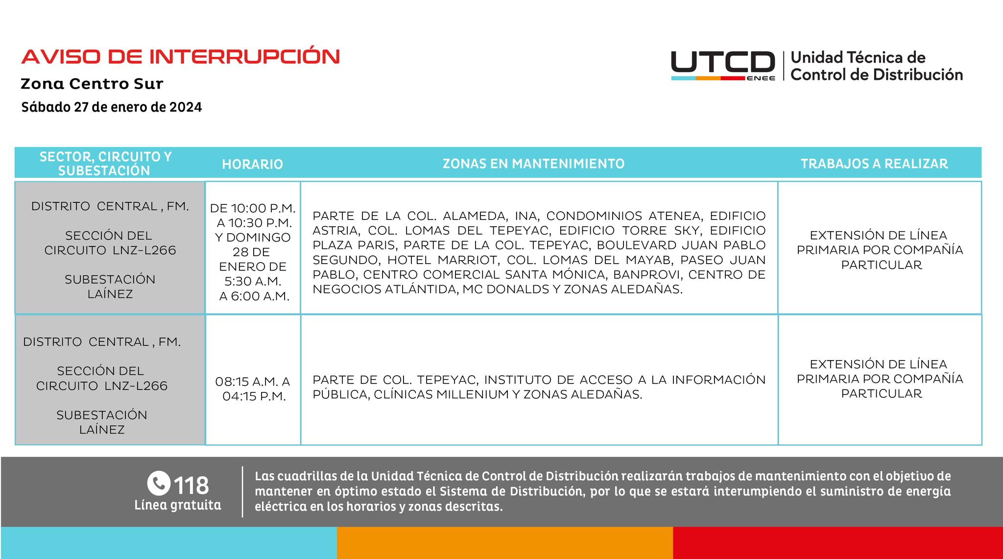 Cortes de energía eléctrica programados por la ENEE en el Distrito Central. Foto: UTCD
