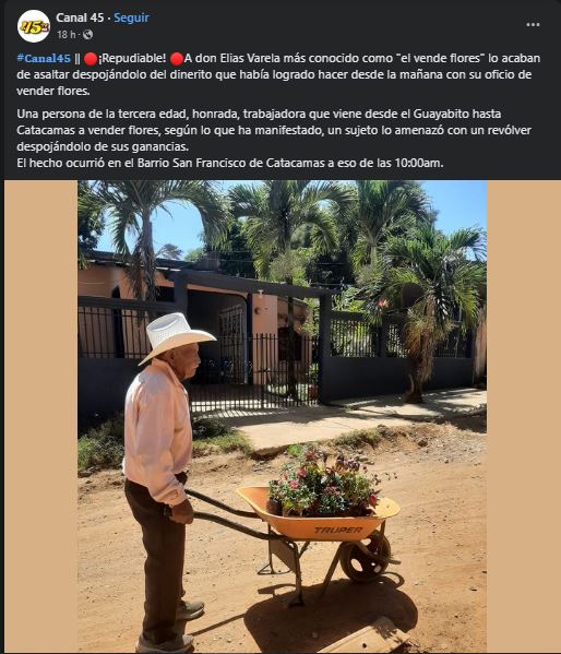Roban a abuelito hondureño el dinero de la venta de flores. 