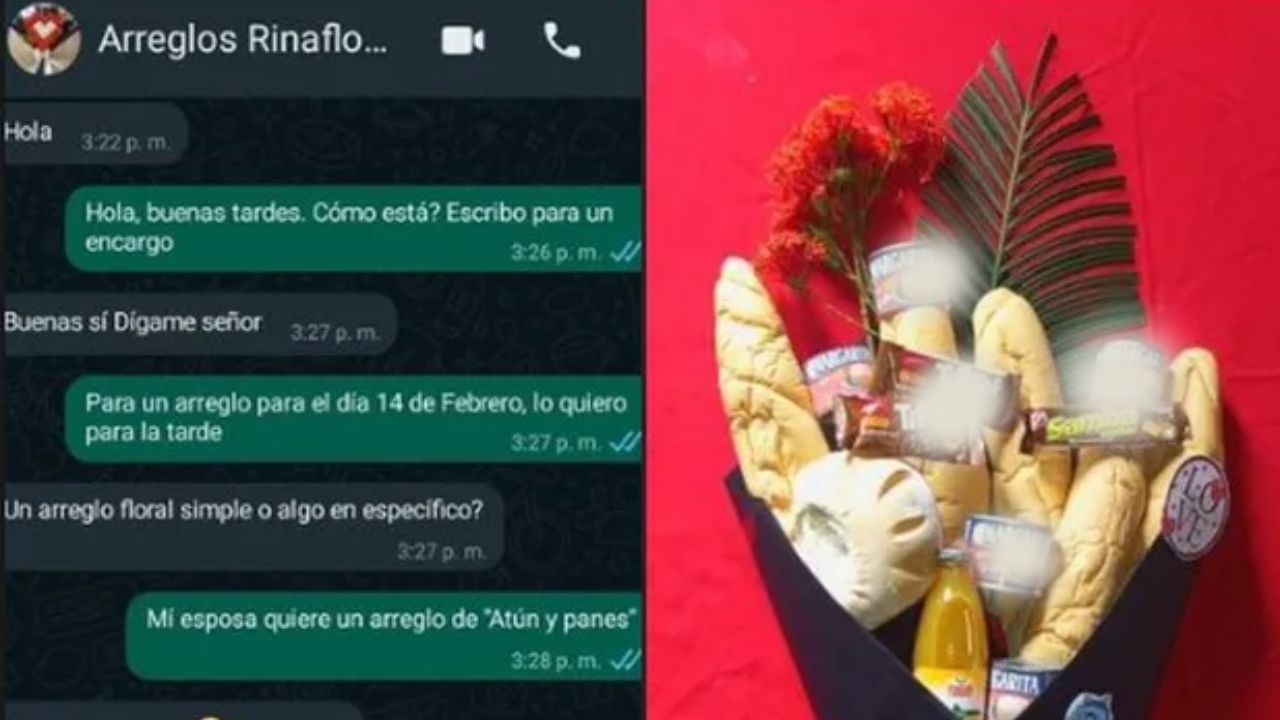 Hombre se confunde y regala ramo de atún y panes en lugar de rosas a su esposa