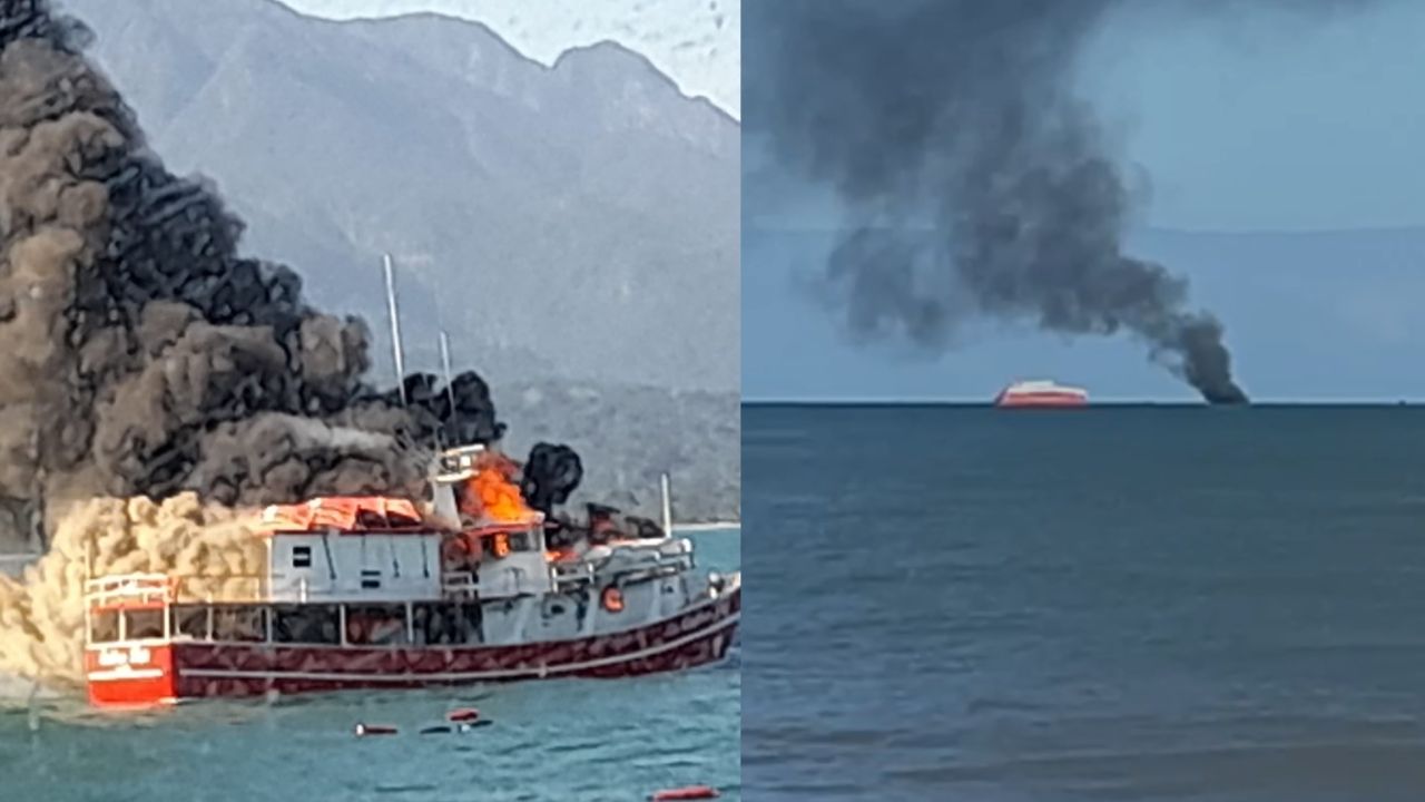 VIDEO: Embarcación con varios tripulantes tomó fuego en altamar en La Ceiba