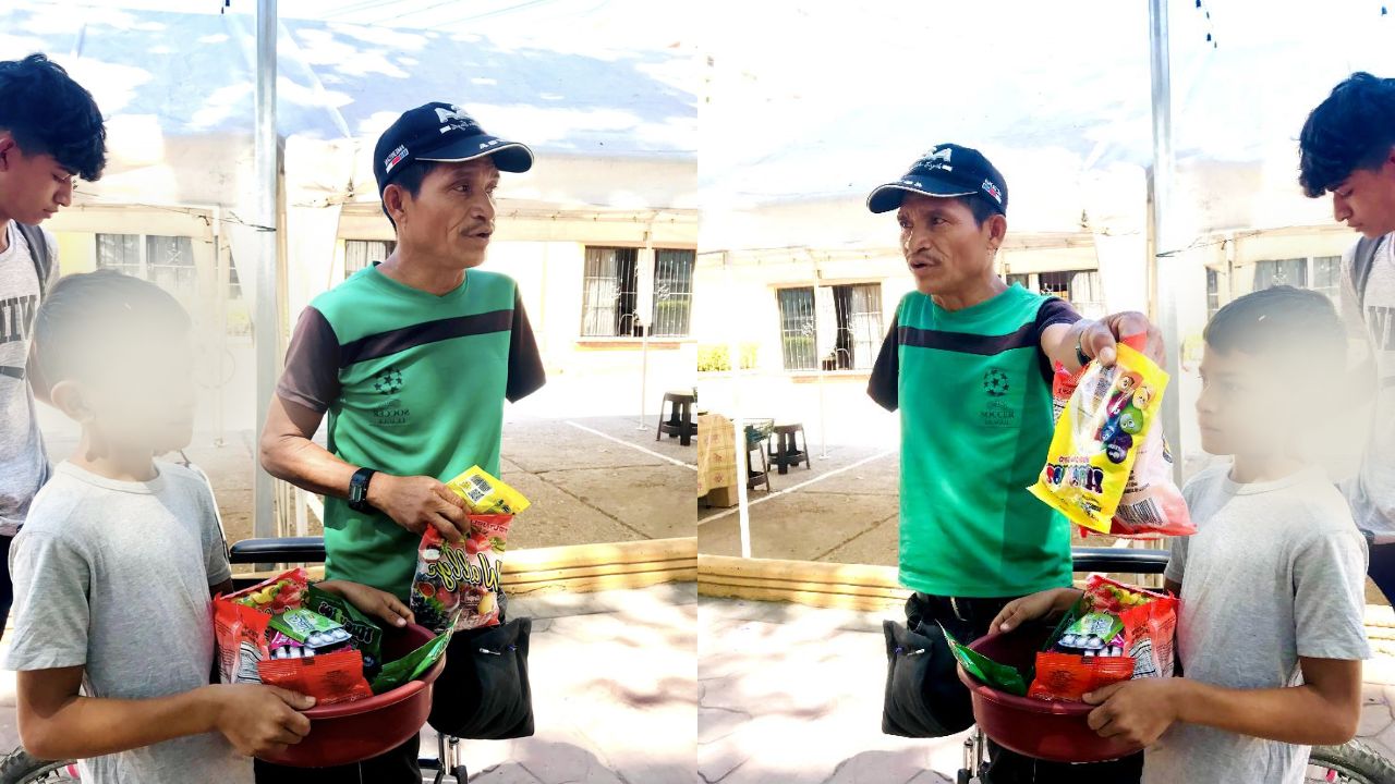 Hombre sin dos de sus extremidades se gana la vida vendiendo dulces en Ocotepeque