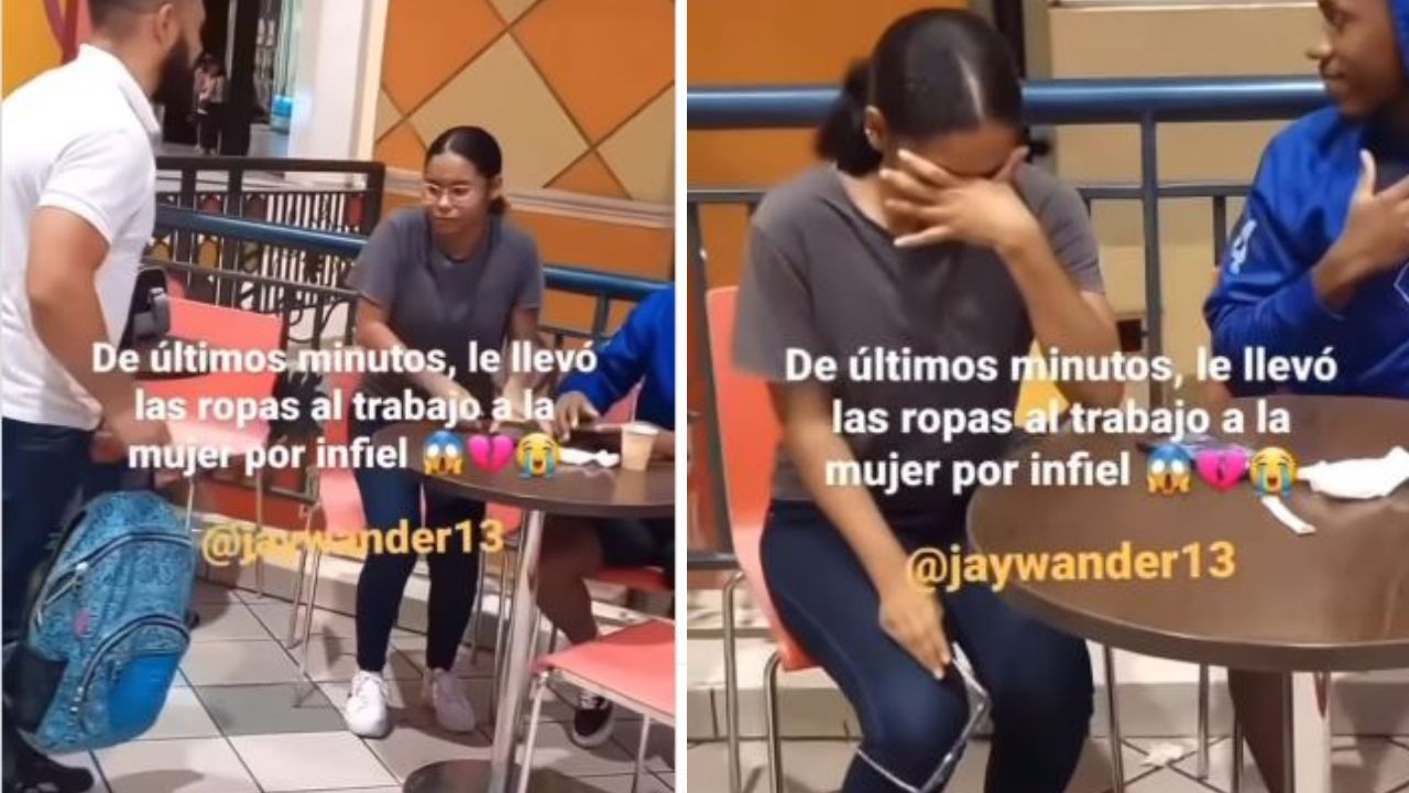 VIDEO: Hombre fue al trabajo de su mujer a tirarle la ropa por infiel
