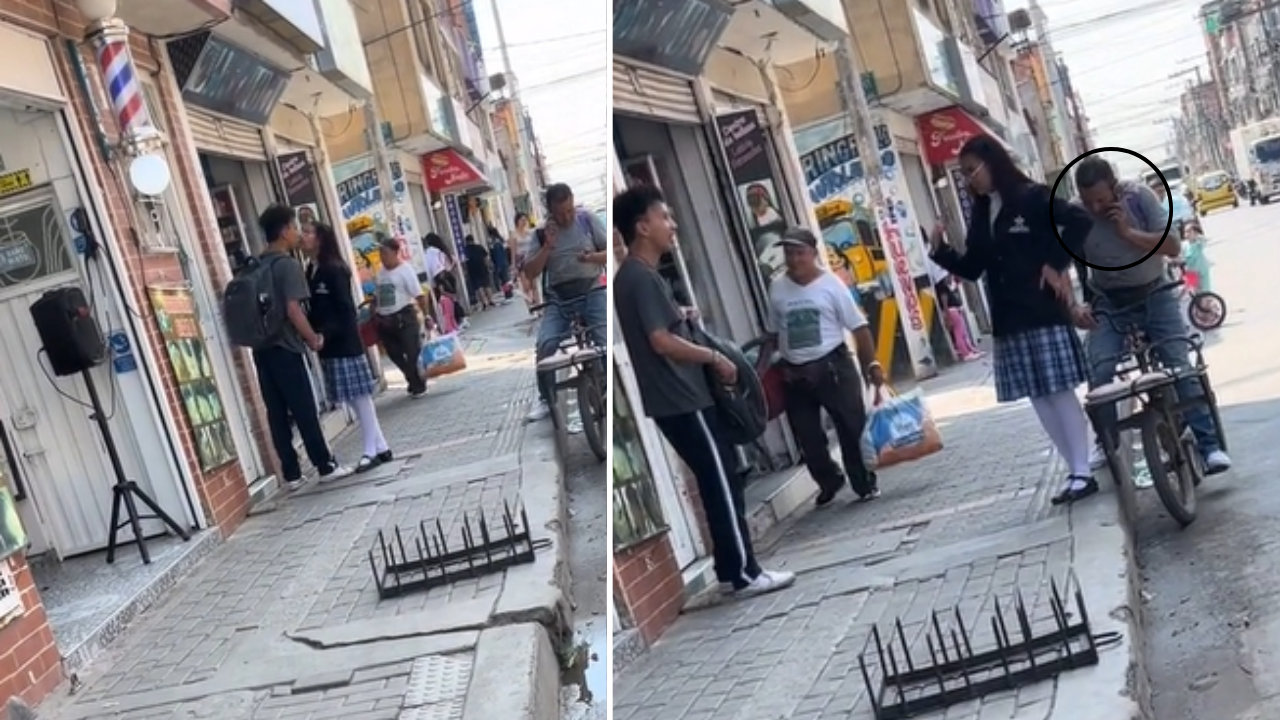 Papá espera a que su hija termine de besar a su novio para llevarla a casa