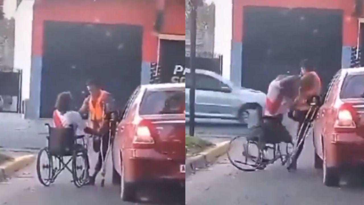 VÍDEO: Hombre en muletas y otro en silla de ruedas se van a los golpes