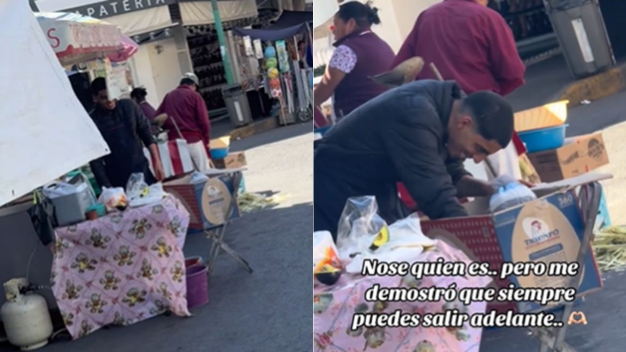 'Qué buen padre': hombre vende comida en la calle acompañado de su hijo