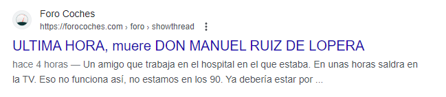 Una de las fake news sobre la supuesta muerte de don Manuel Ruiz de Lopera. Foto: Internet