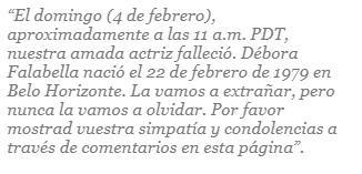 Lo que se lee en la publicación de la supuesta muerte de Débora Falabella. Foto: MediaMass