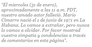 Lo que se lee en la publicación de la supuesta muerte de Mario Cimarro. Foto: MediaMass