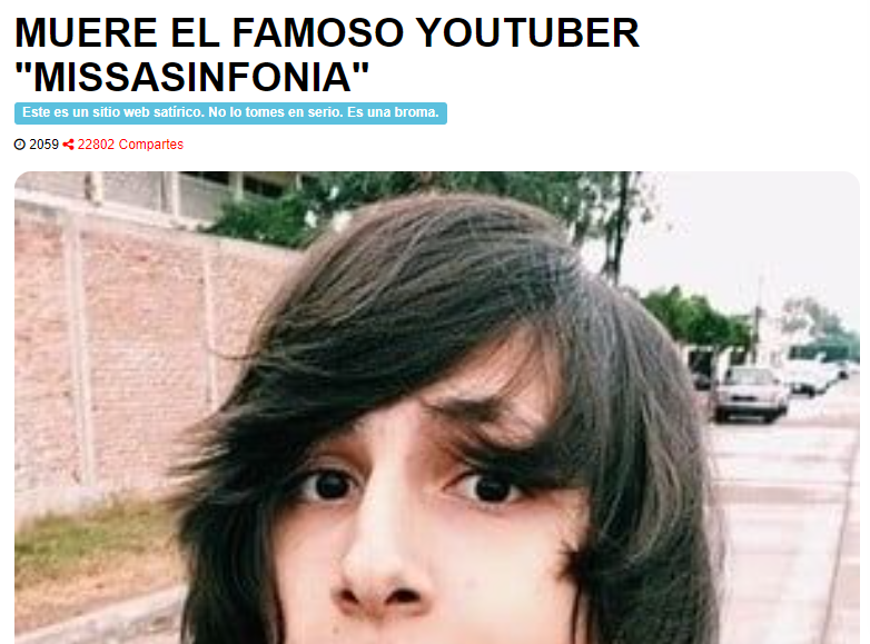 Publicación sobre la supuesta muerte de MissaSinfonia. Foto: 12Minutos