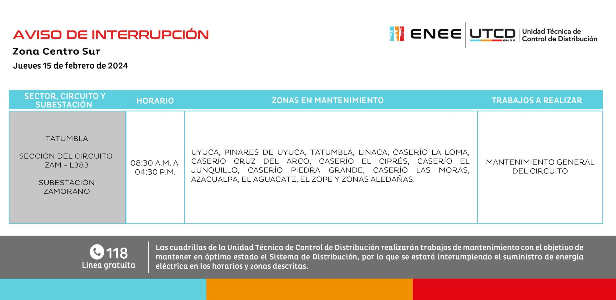Cortes de energía eléctrica programados por la ENEE en Tatumbla. Foto: UTCD