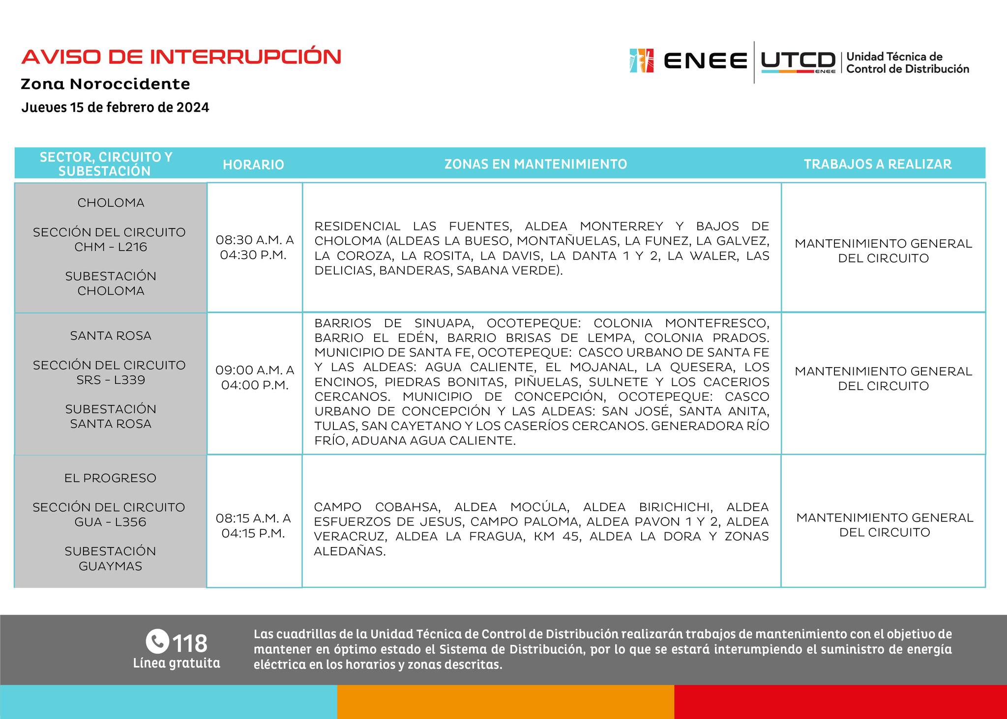 Últimos cortes de energía eléctrica programados por la ENEE. Foto: UTCD