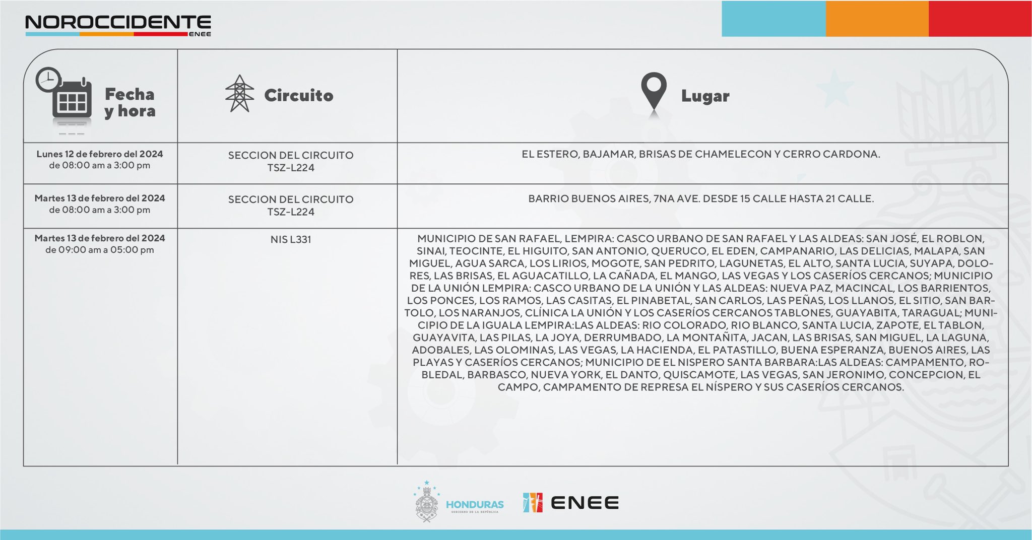 Cortes de energía eléctrica programados en Puerto Cortés para este lunes 12 de febrero. Foto: CDN