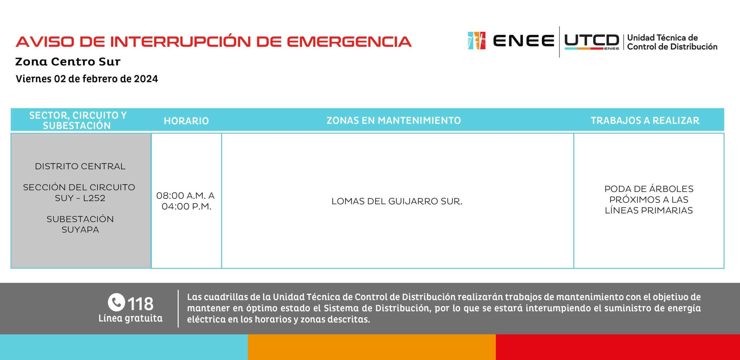 Cortes de energía eléctrica programados por la ENEE para este viernes en la capital. Foto: UTCD