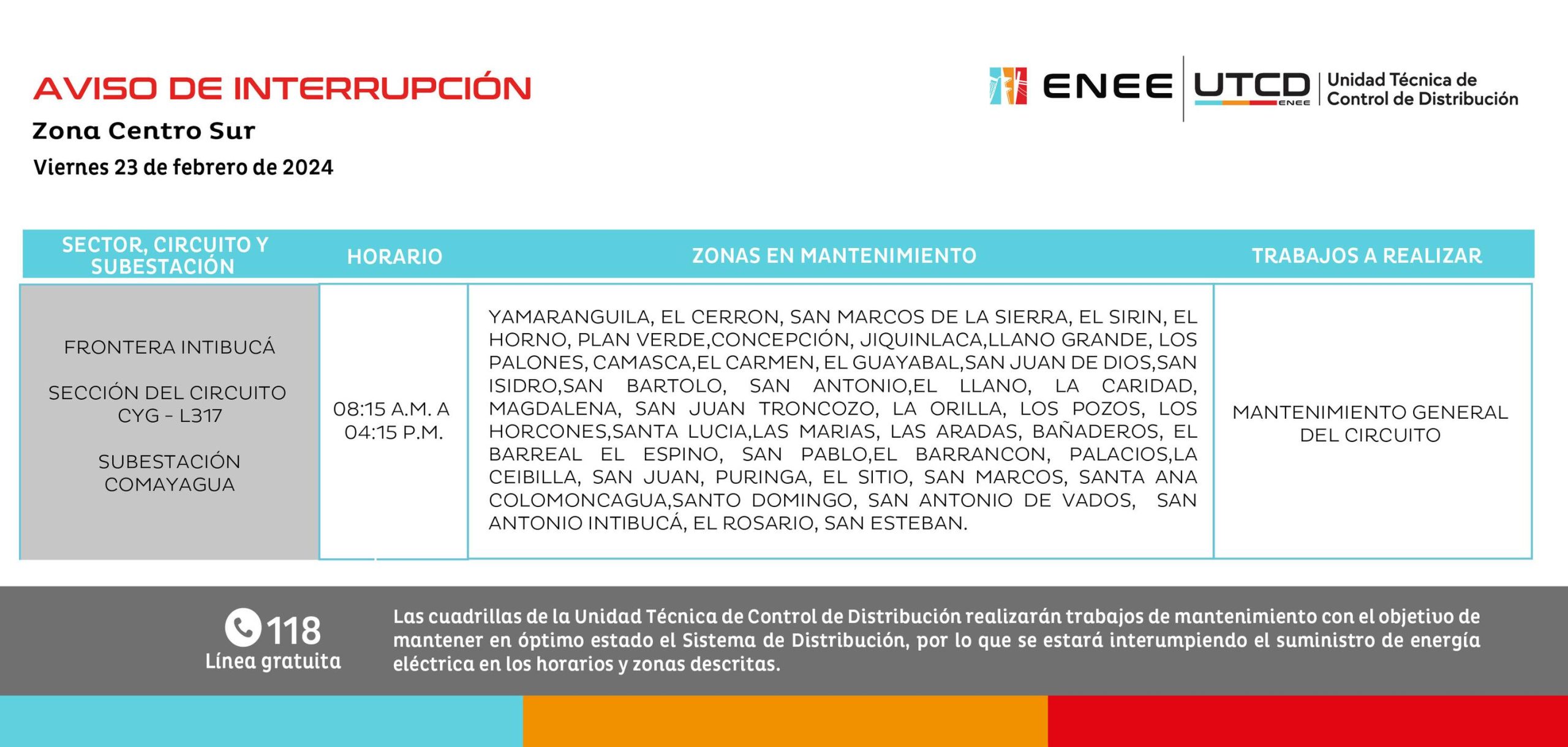 Cortes de energía eléctrica programados para mañana en Intibucá. Foto: UTCD
