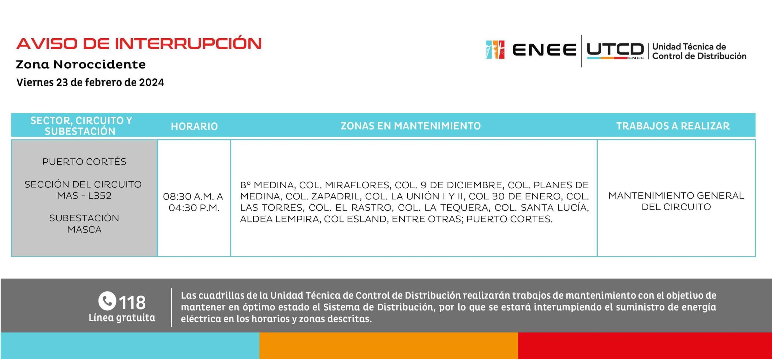 Cortes de energía eléctrica programados para mañana en Puerto Cortés. Foto: UTCD