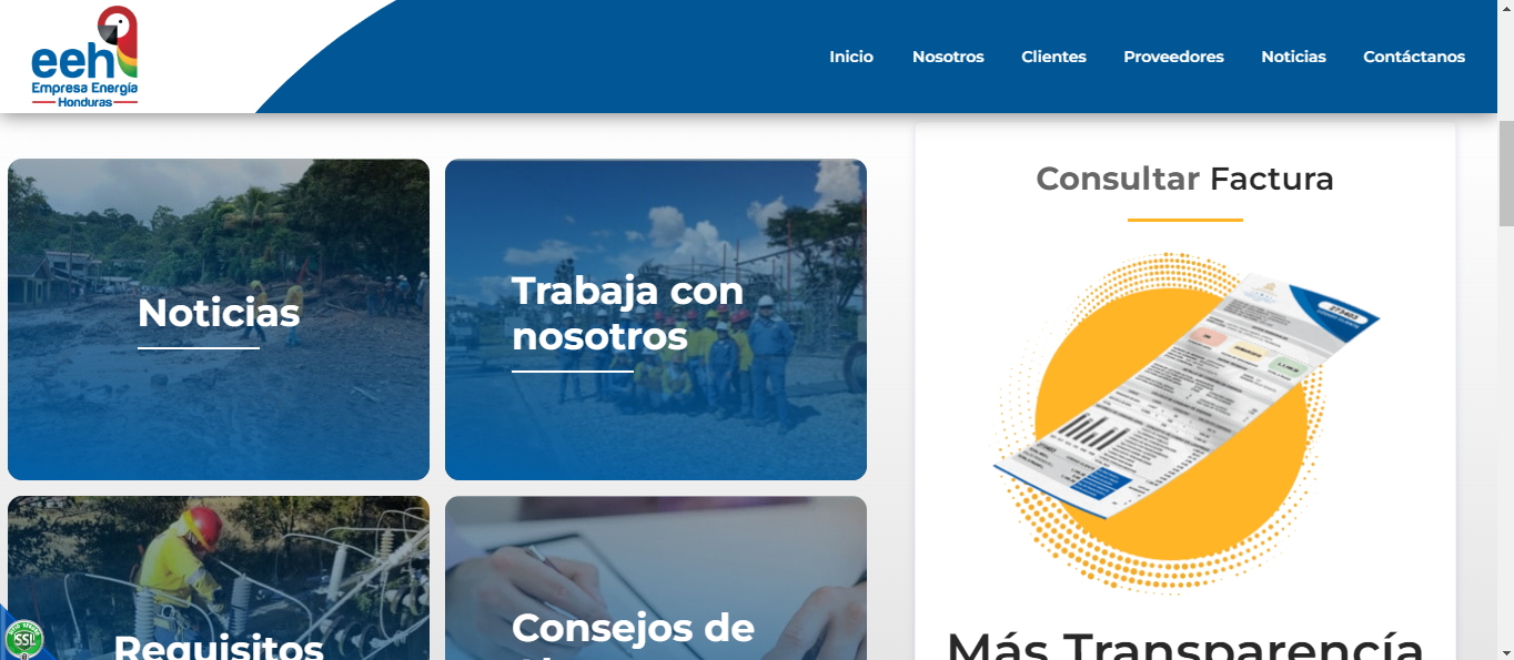 Primer paso para ver el recibo de luz de la ENEE en línea. Foto: captura de pantalla