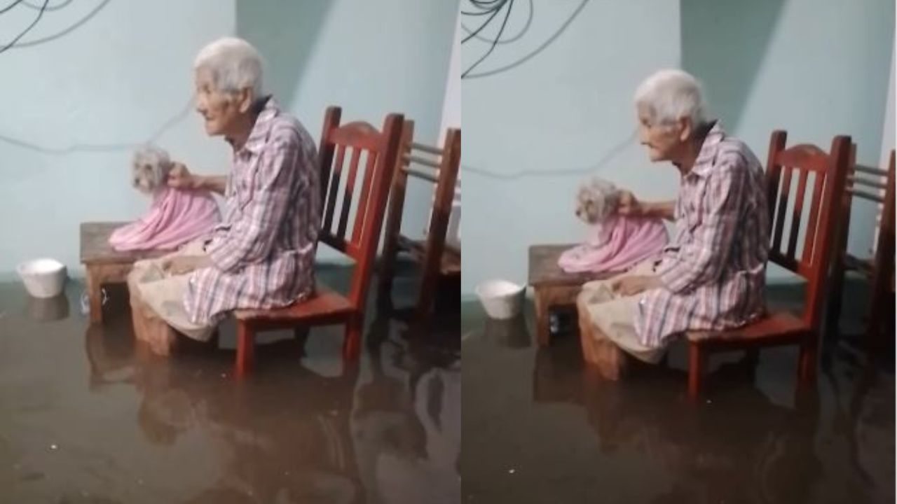 VIDEO: Abuelita no abandonó a su perro pese a que su casa se inundó