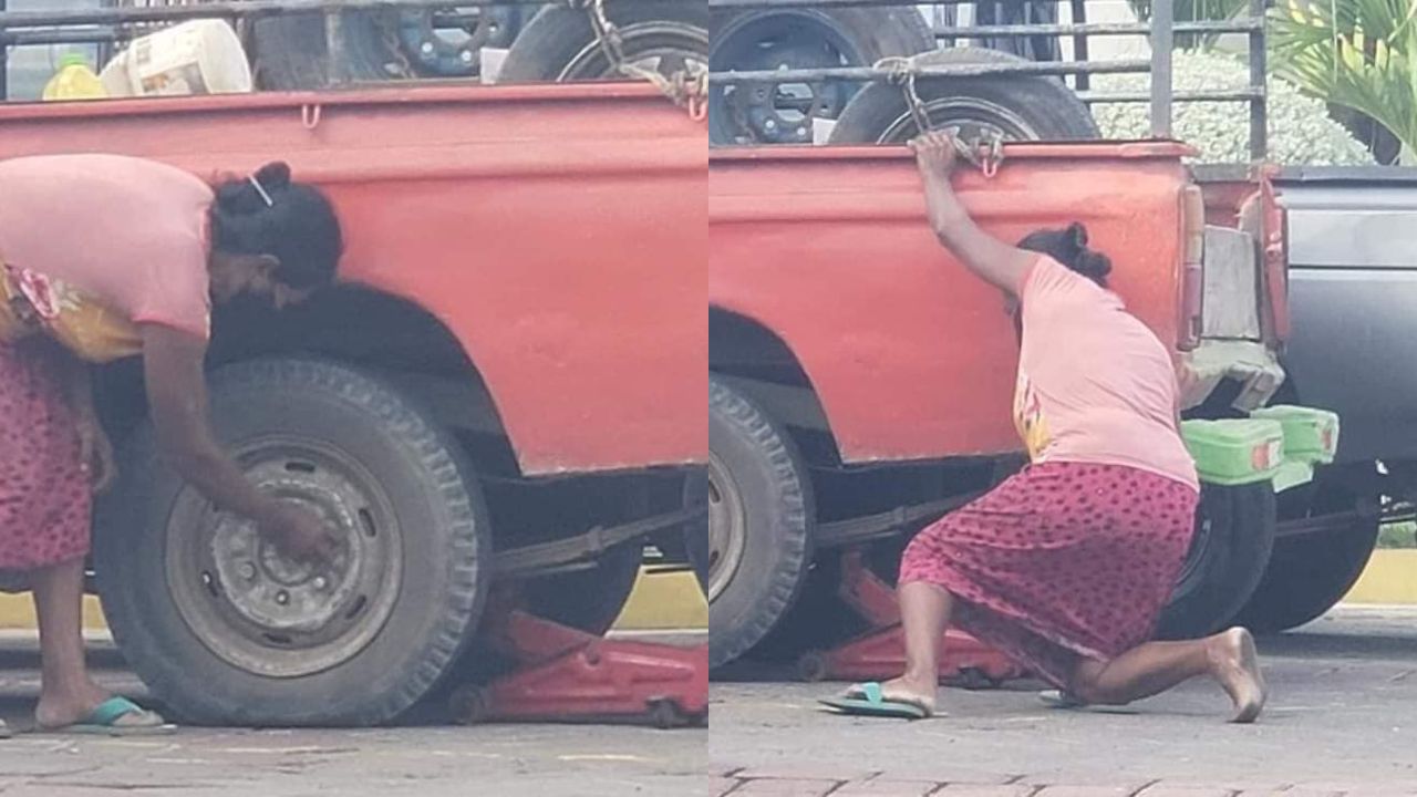 'Somos todo terreno', admirada es anciana que cambió la llanta de vehículo