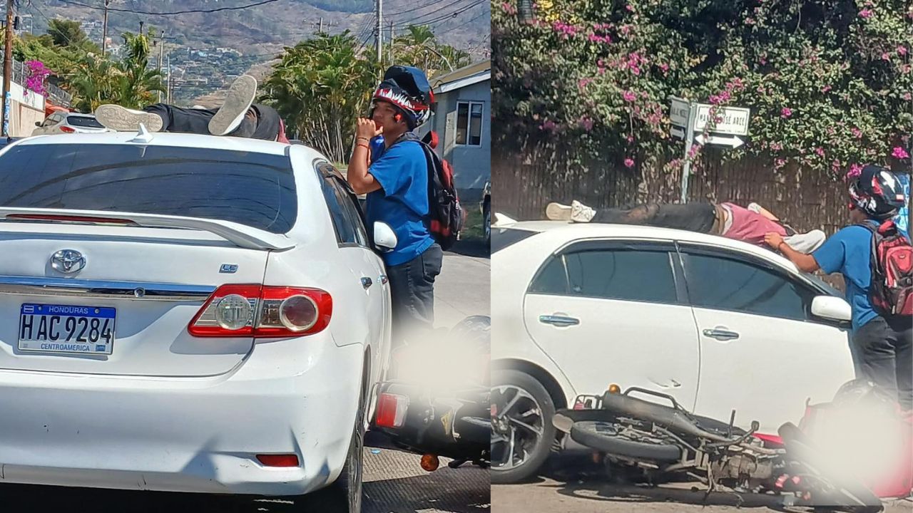 Delivery hondureño termina en el techo de auto en accidente vial en SPS