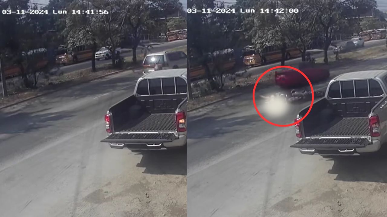 Vídeo capta momento en que pareja hondureña se salva de morir en accidente en moto