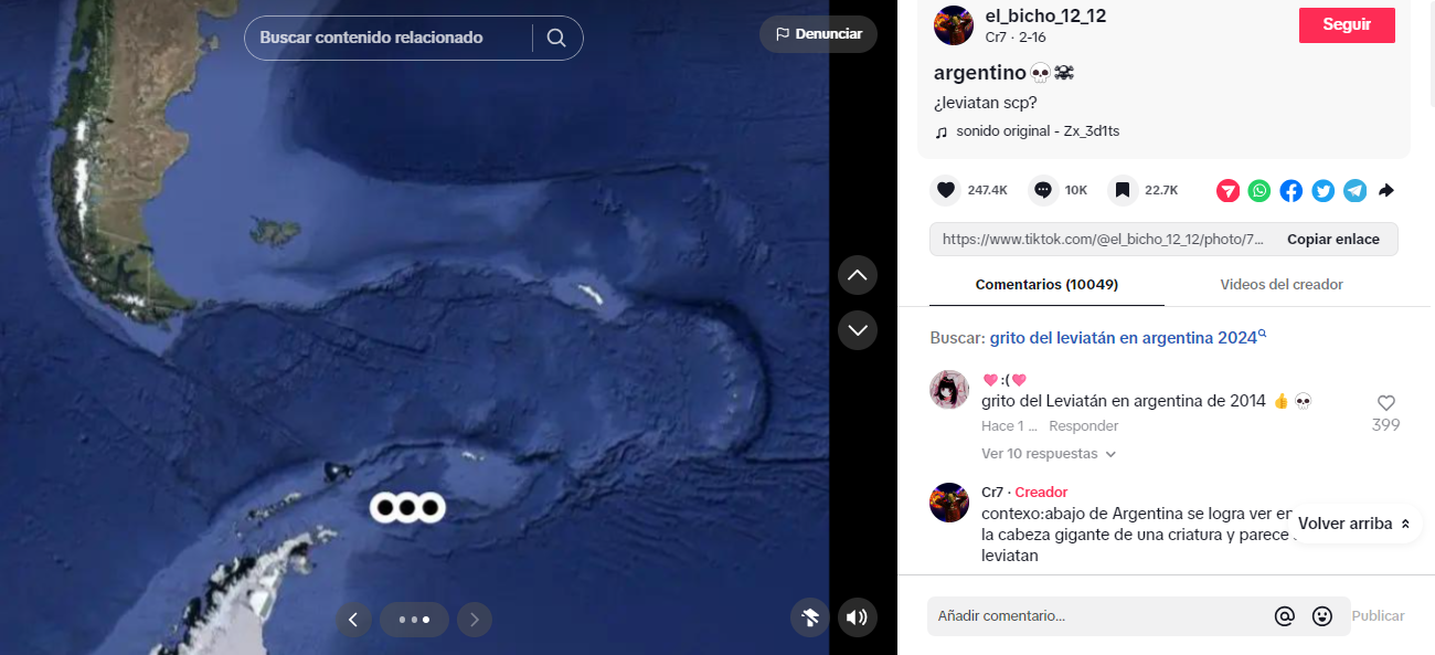 Publicación por la cual surgió la teoría del supuesto grito del Leviatán en Argentina. Foto. TikTok