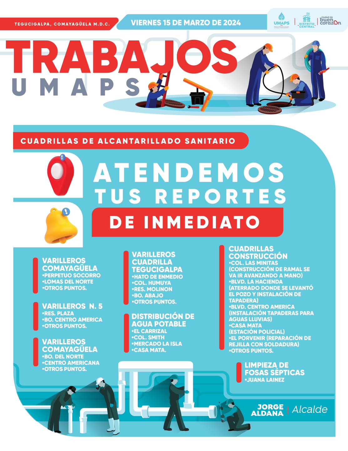 Trabajos de UMAPS para este viernes 15 de marzo. Foto: cortesiá