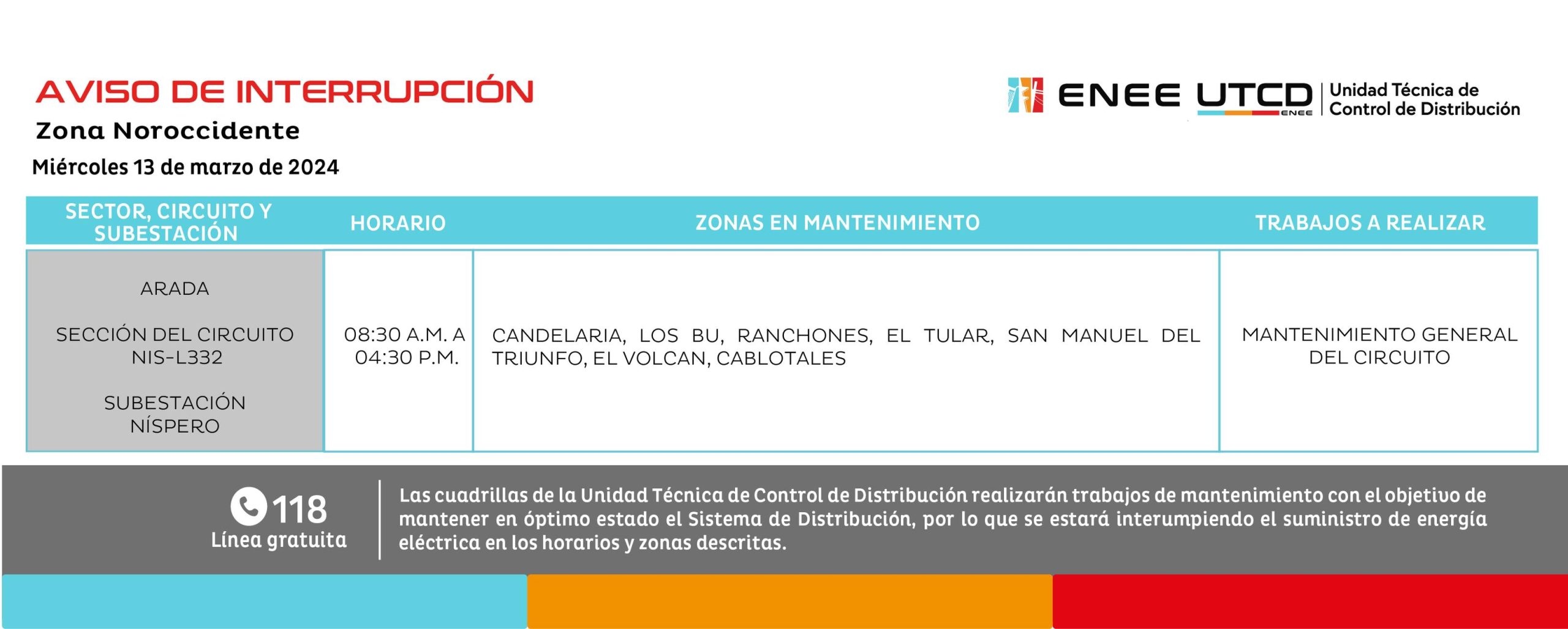 Cortes de energía eléctrica programados en Arada. Foto: UTCD