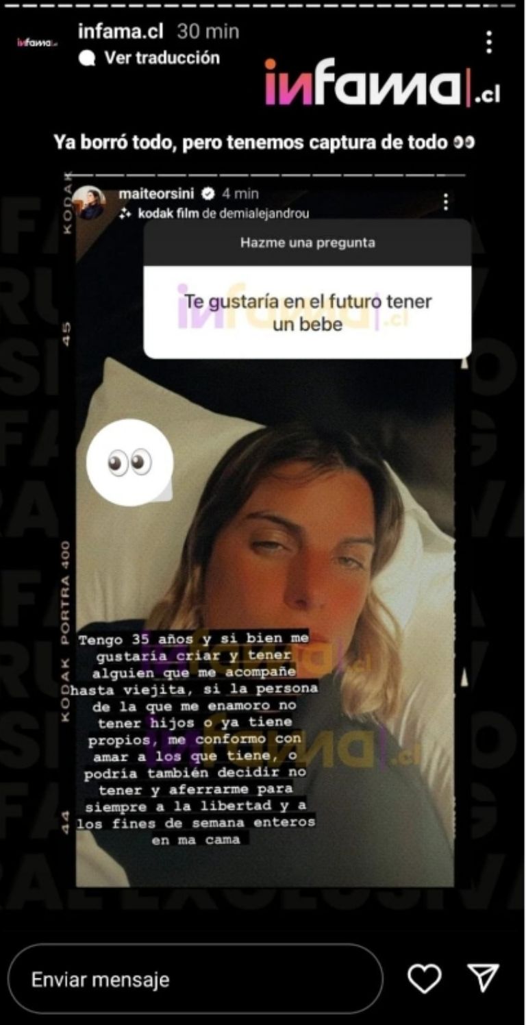 Maite Orsini hablando sobre la posibilidad de tener hijos. Foto: Terra