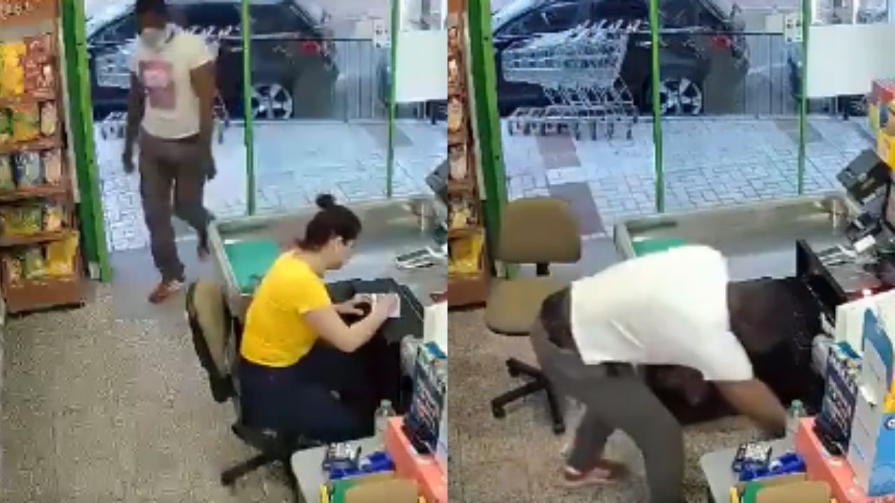 VÍDEO SENSIBLE: Un ladrón estrangula a cajera de supermercado