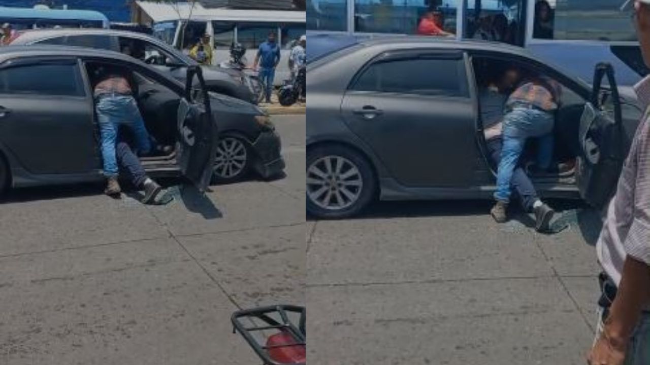 Captan a conductores golpeándose tras colisionar en Zonal Belén, uno portaba una pistola