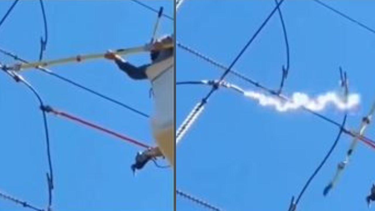 Captan impactante momento que hombre abre línea de 35 mil voltios