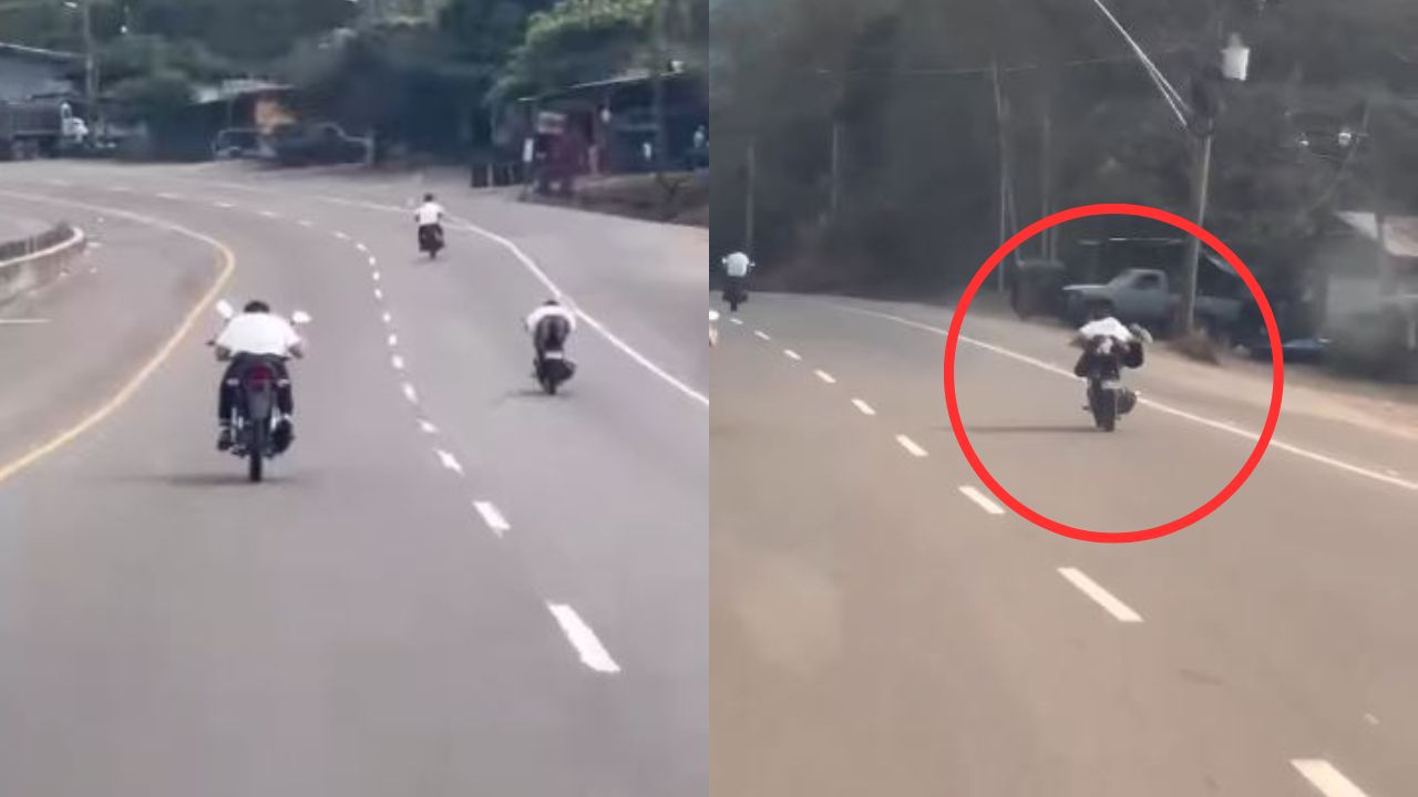 Al salir del colegio en motos, captan a estudiantes hondureños realizado maniobras peligrosas en CA-5