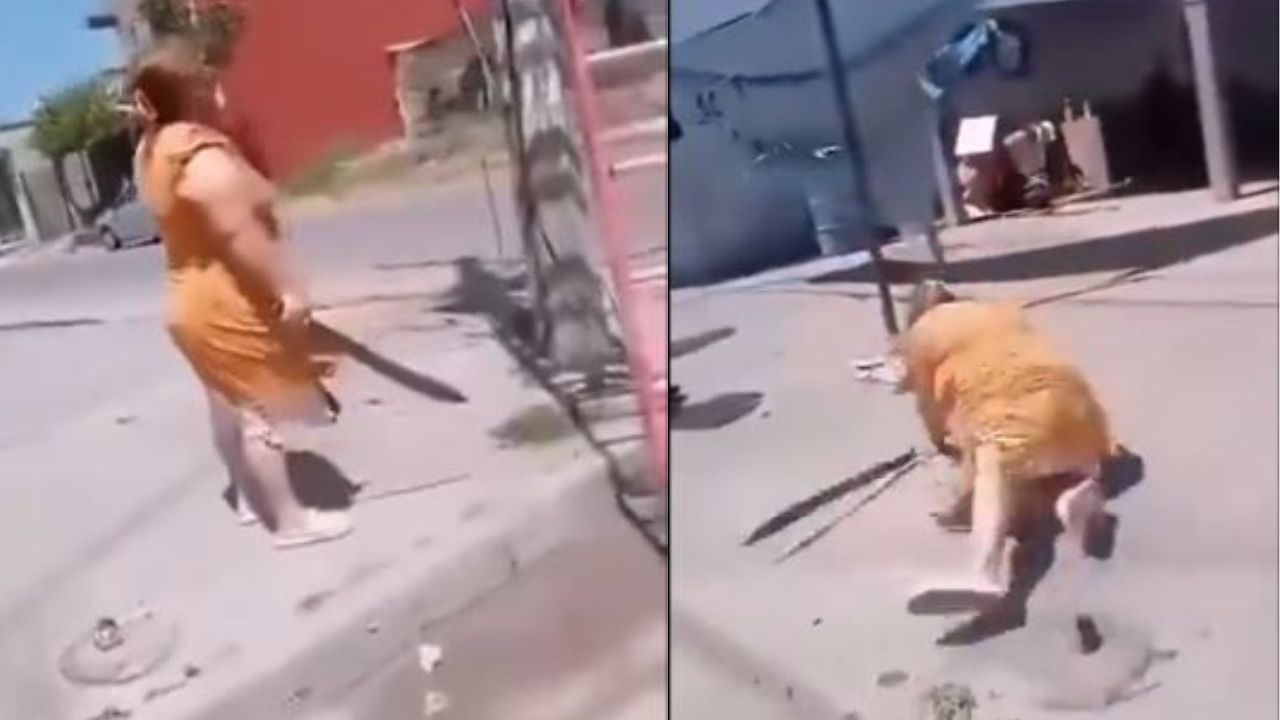VIDEO: mujer atacó a machetazos a hombre por cortarle la luz