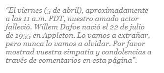 Lo que se lee en la publicación donde se señala que muere Willem Dafoe. Foto: MediaMass
