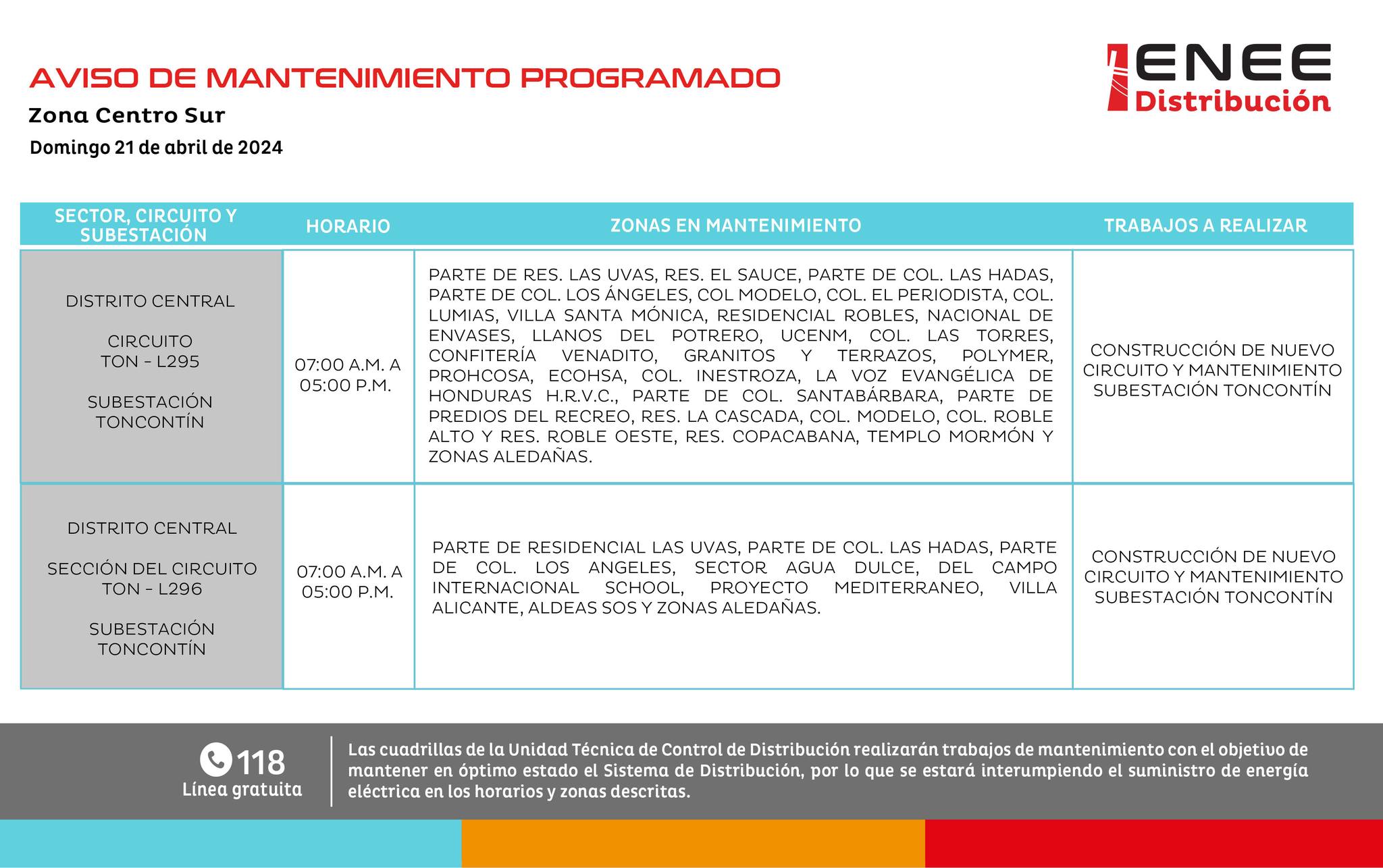 Últimos cortes de energía eléctrica programados para mañana en el Distrito Central. Foto: UTCD