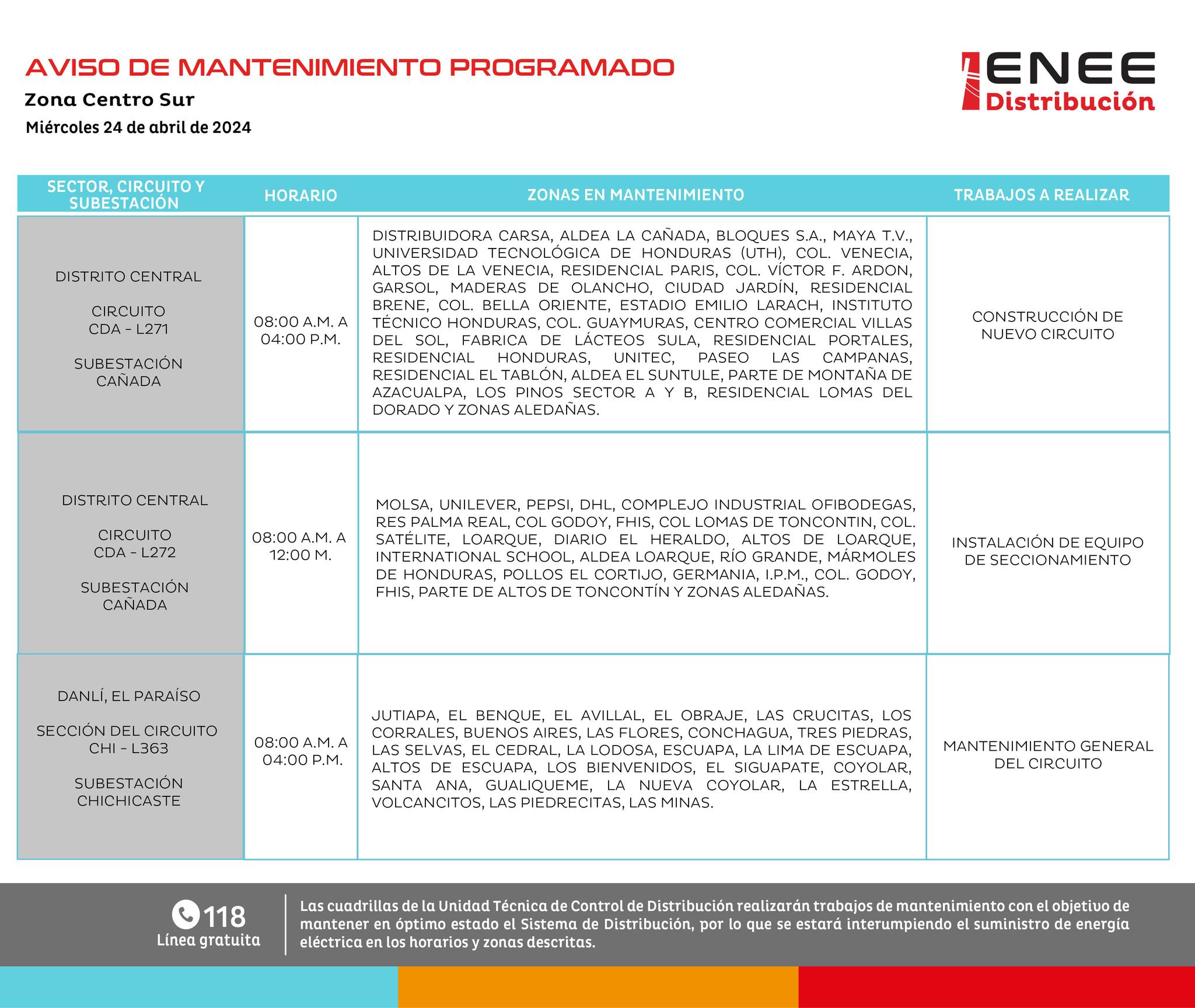 Zonas sin energía eléctrica en el Distrito Central y Danlí. Foto: UTCD