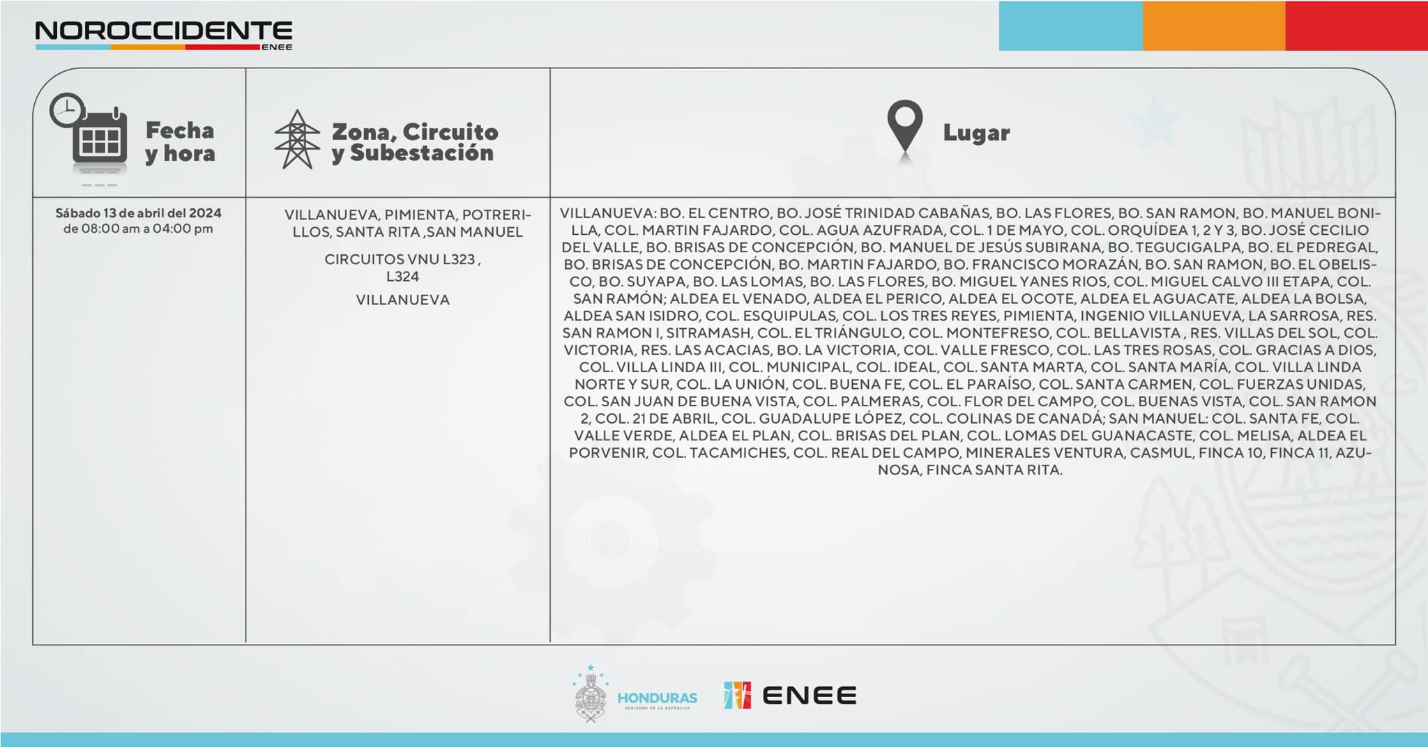 Cortes de energía eléctrica programados para mañana en Cortés. Foto: CND