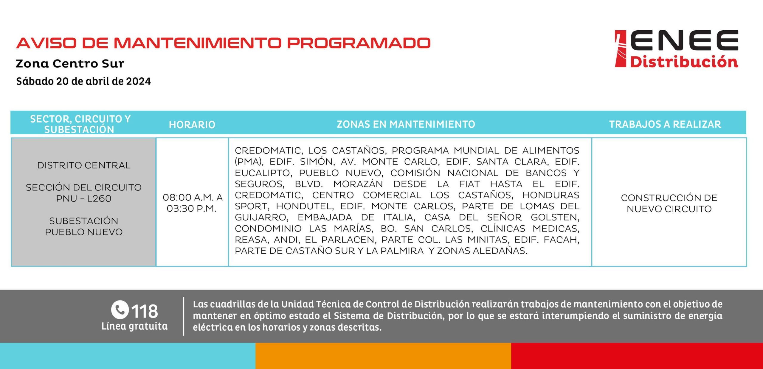 Cortes de energía eléctrica programados para mañana sábado 20 de abril. Foto. UTCD
