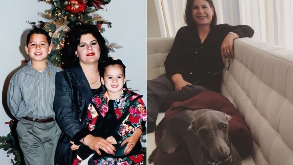 A la izquierda, Gabriela Rosas con sus hijos cuando eran pequeños; a la derecha, la mujer con su mascota