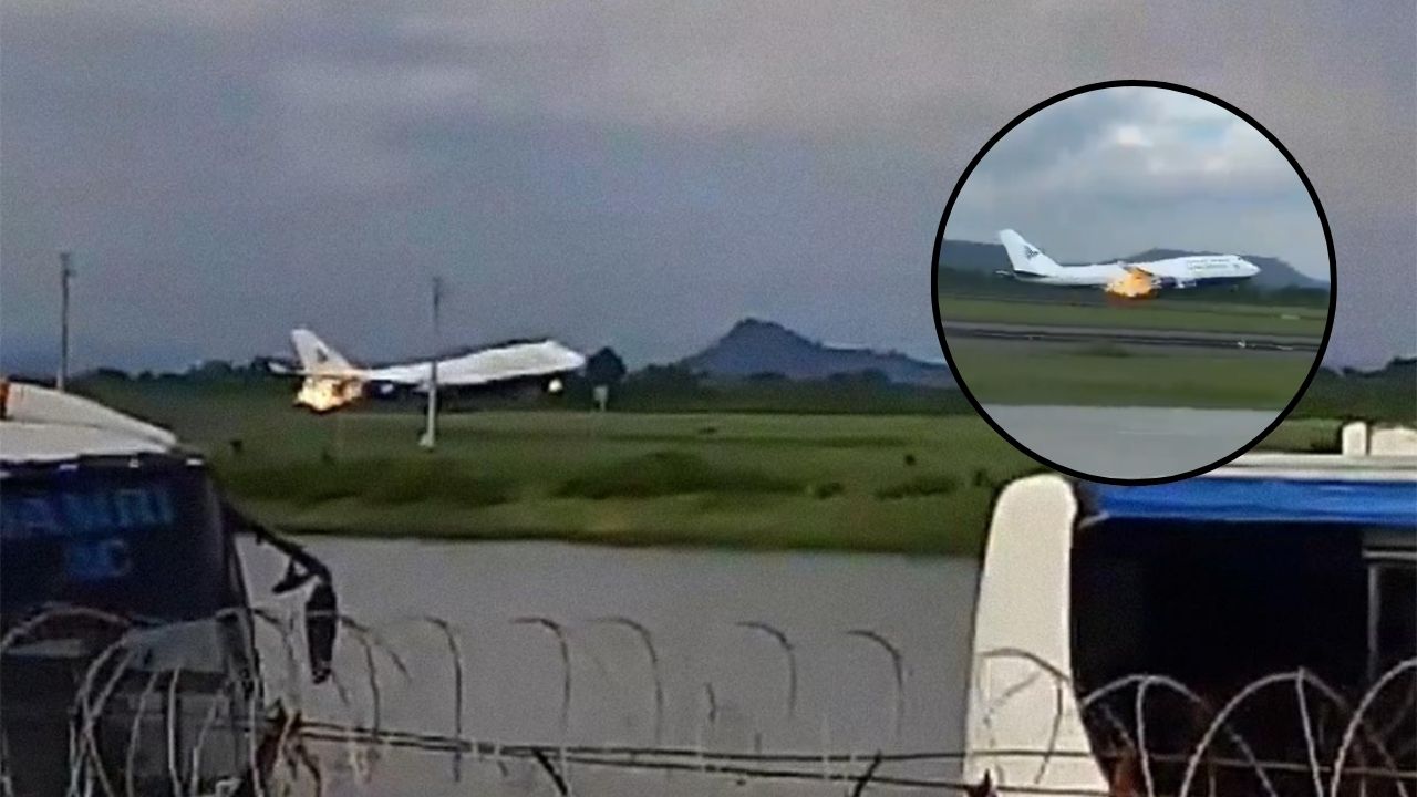 Avión aterriza de emergencia tras que se incendiara uno de sus motores