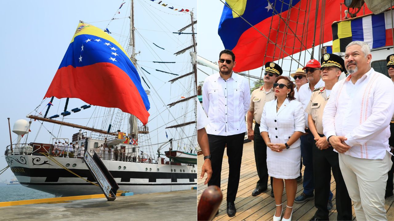 Buque escuela venezolano Simón Bolívar llega a puerto de Honduras en viaje de instrucción