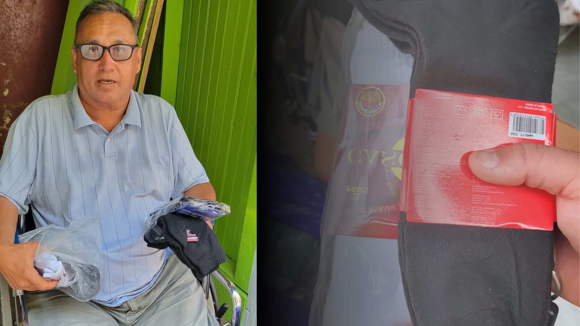 Hondureño en silla de ruedas vende calcetines para sustentar su hogar