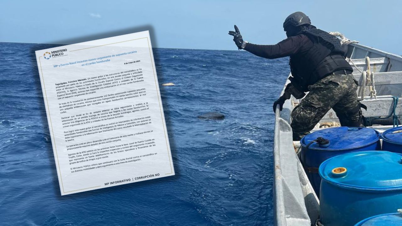 Incautan cargamento de cocaína en embarcación en el Caribe hondureño