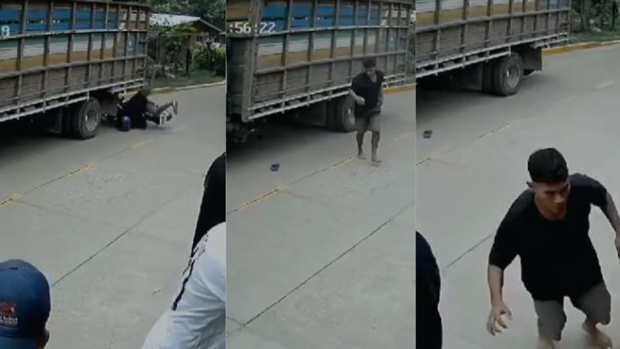 Captan a motociclista hondureño arrollar a perro, y luego impactar contra camión
