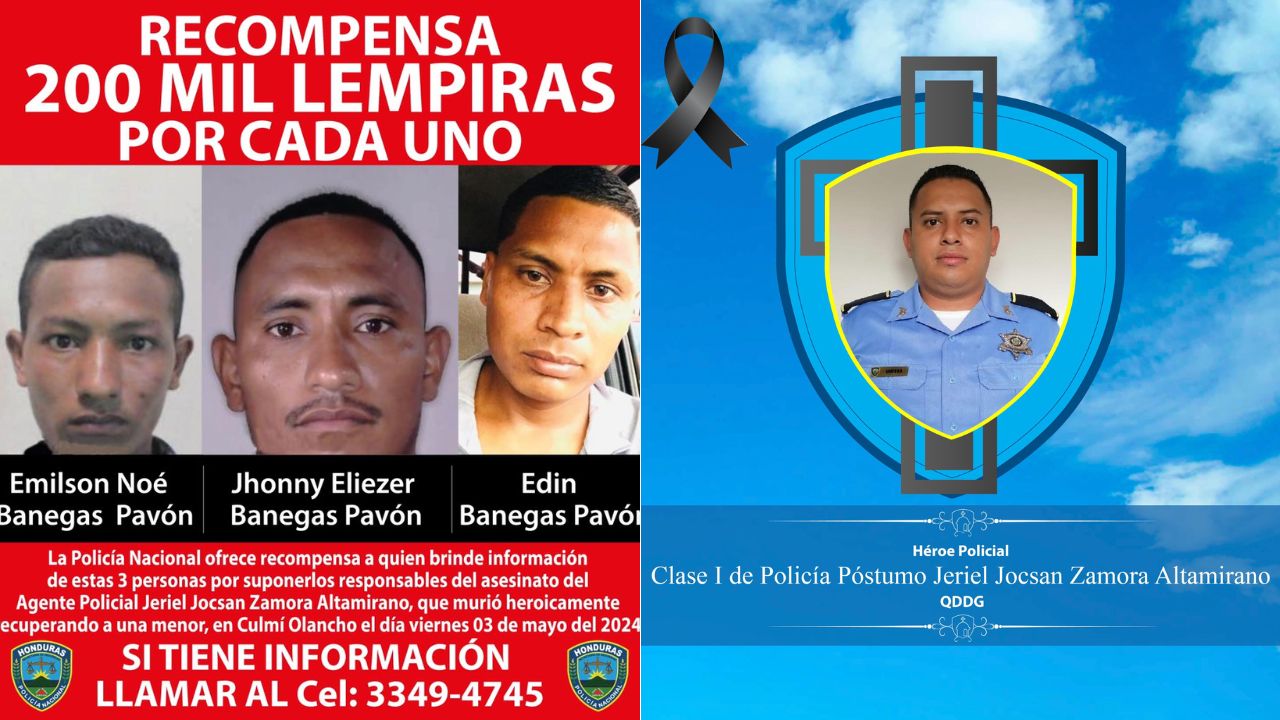 Policía ofrece L600 mil por información de presuntos asesinos de agente de la DPI en Olancho