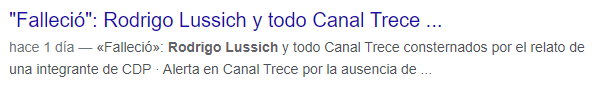 Titular que usuarios han confundido y que dio inicio a la creencia que Rodrigo Lussich falleció. Foto: Google