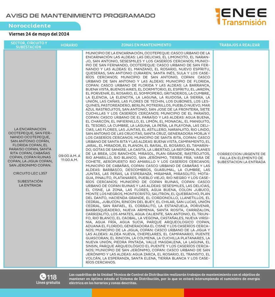 Lista de colonias que no tendrán luz mañana