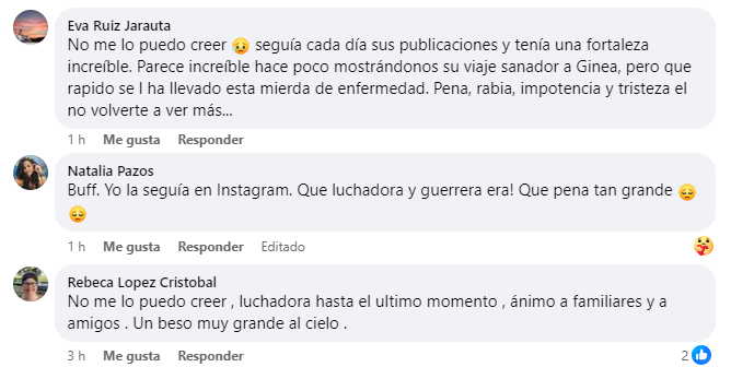 Captura de pantalla de una publicación en la que se lee comentarios de pésame