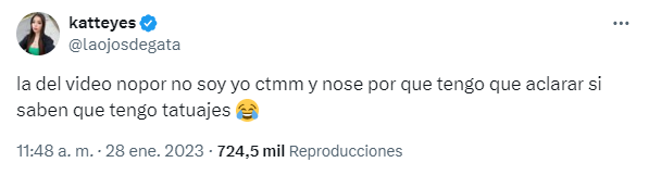 Un tweet de Iamferv donde dice que no es ella la del video